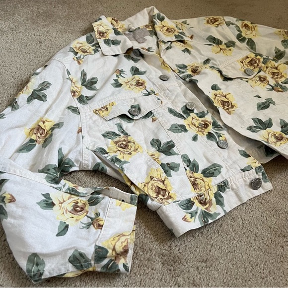 Vintage ESPRIT Sport 80s 90s Floral Rose Print Linen Cotton Blend Jacket size M - Picture 2 of 11